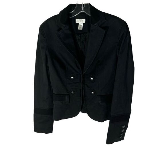 Ann Taylor Loft Military Style Knit Twill Black Classic Blazer Size 4 - Picture 1 of 10